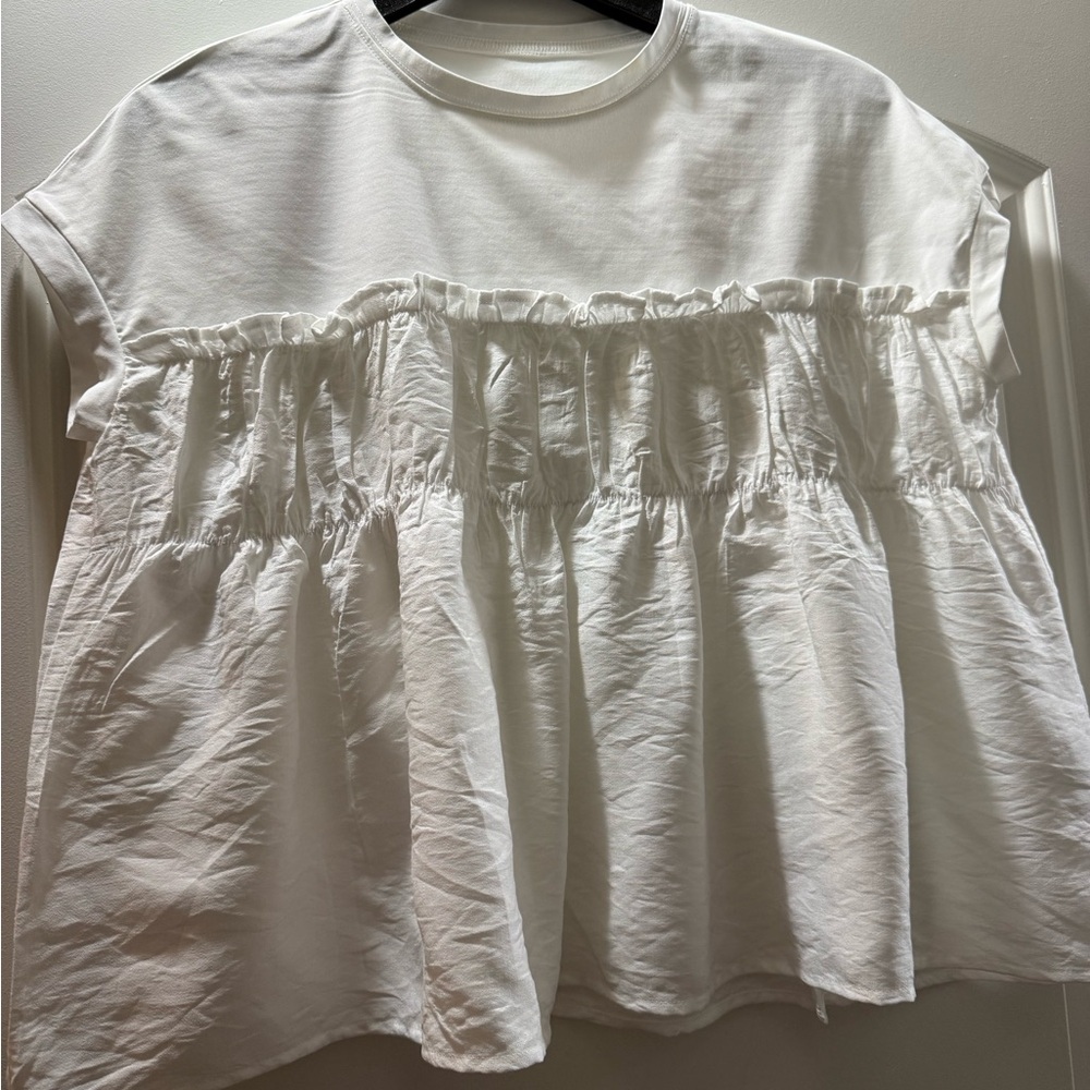 Women's White Ruffle Peplum Short Sleeve Tee